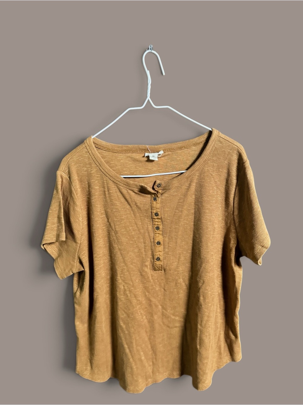 a.n.a Brown Ribbed Henley Top XXL Casual Boho